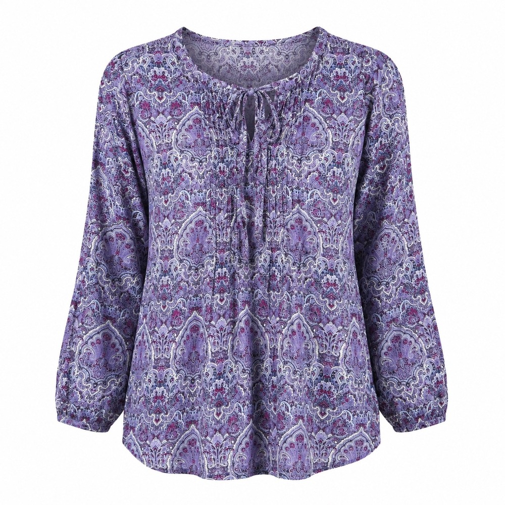 J. Jill Paisley Pintuck‎ Blouse Small purple top cottage artsy boho peasant edgy
